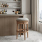 31" Beige And Natural Solid Wood Swivel Backless Bar Height Bar Chair