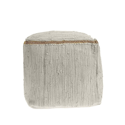 18" Gray and Natural Cotton And Jute Cube Pouf Ottoman
