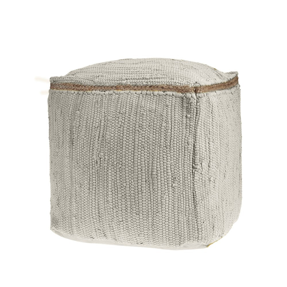 18" Gray and Natural Cotton And Jute Cube Pouf Ottoman