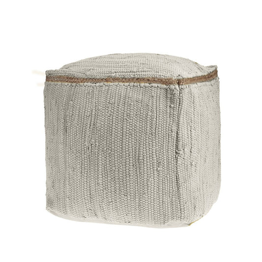 18" Gray and Natural Cotton And Jute Cube Pouf Ottoman