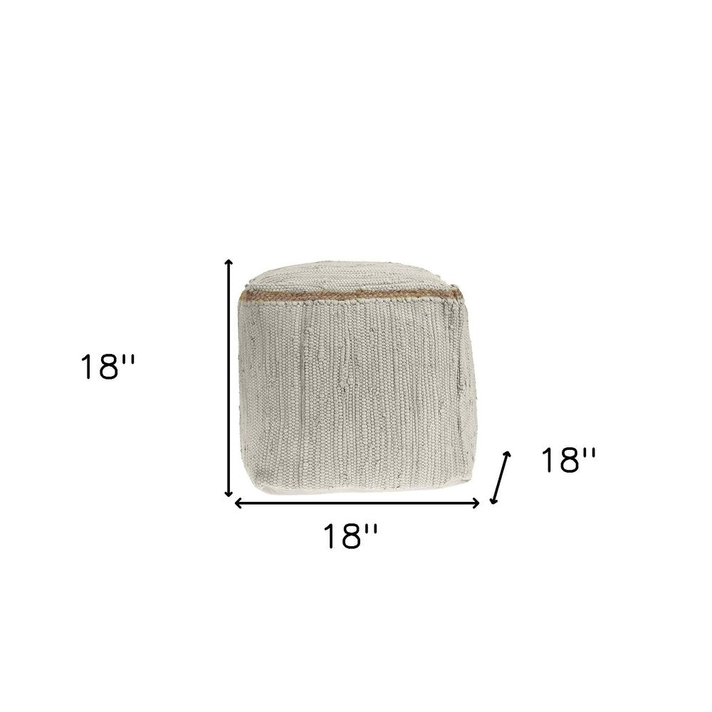 18" Indigo Cotton And Jute Cube Pouf Ottoman