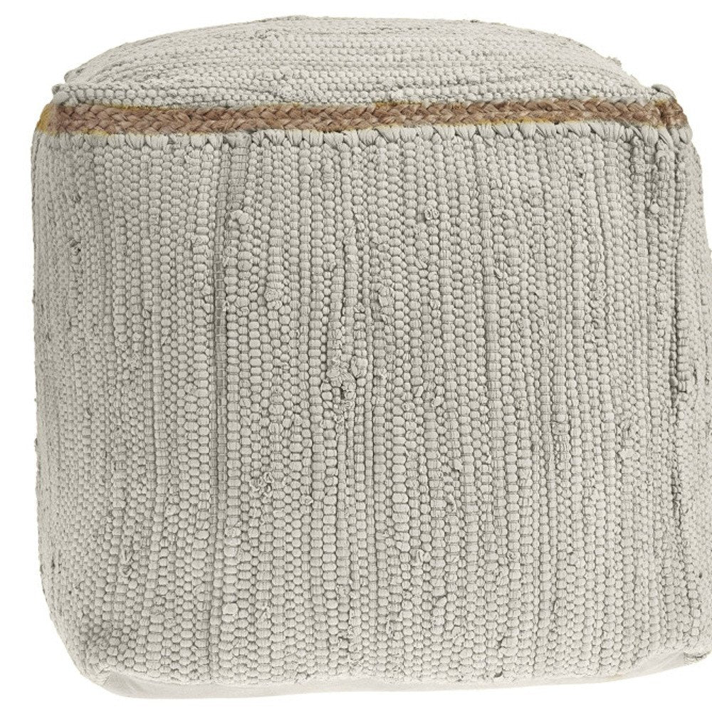 18" Gray and Natural Cotton And Jute Cube Pouf Ottoman