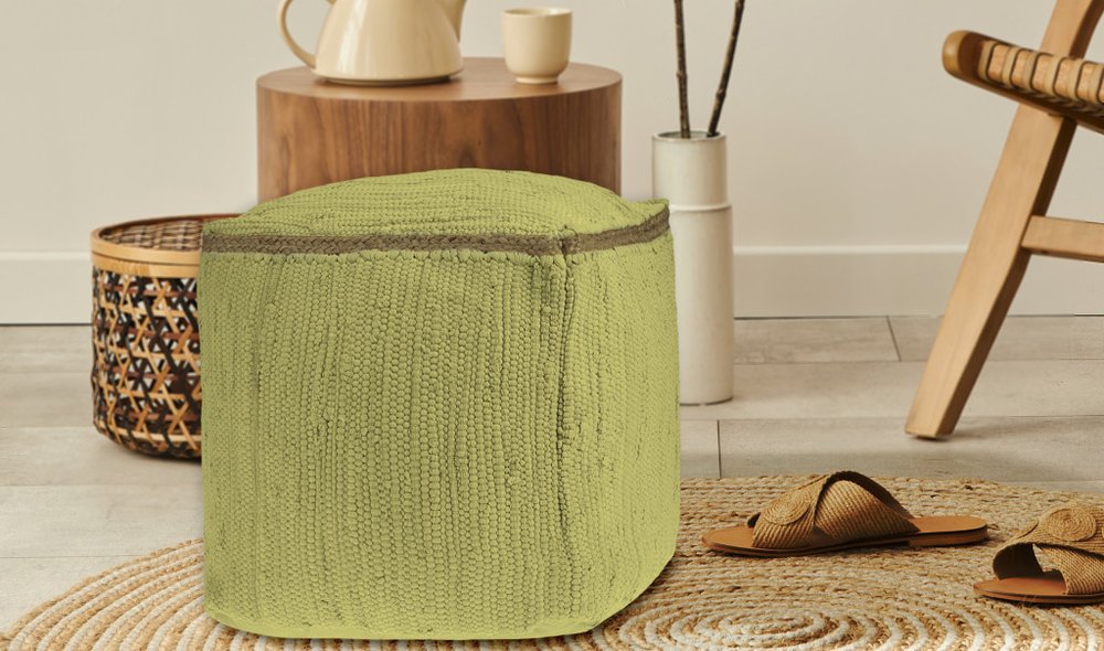 18" Gray and Natural Cotton And Jute Cube Pouf Ottoman
