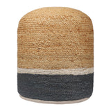 18" Natural And Gray Jute Blend Cylinder Striped Pouf Ottoman
