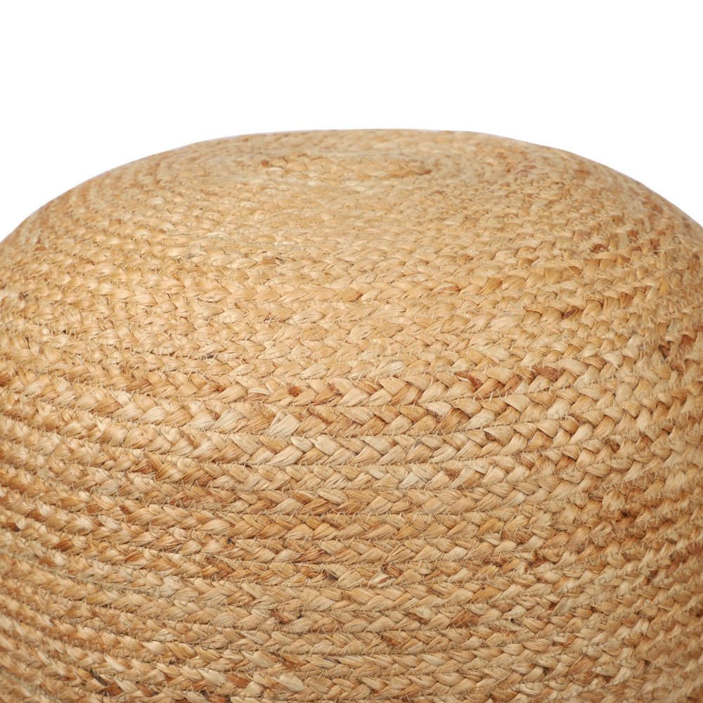 18" Natural And Gray Jute Blend Cylinder Striped Pouf Ottoman