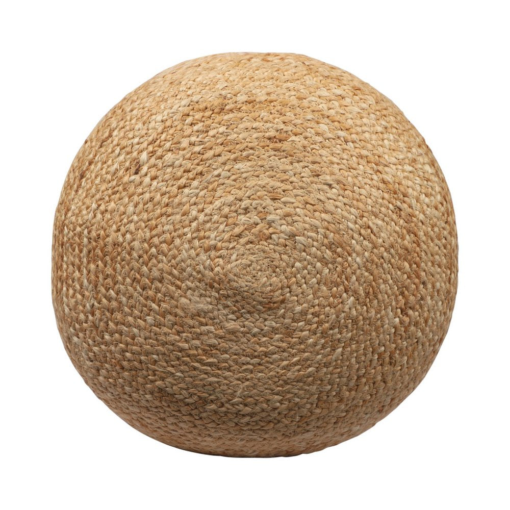 18" Natural And Gray Jute Blend Cylinder Striped Pouf Ottoman