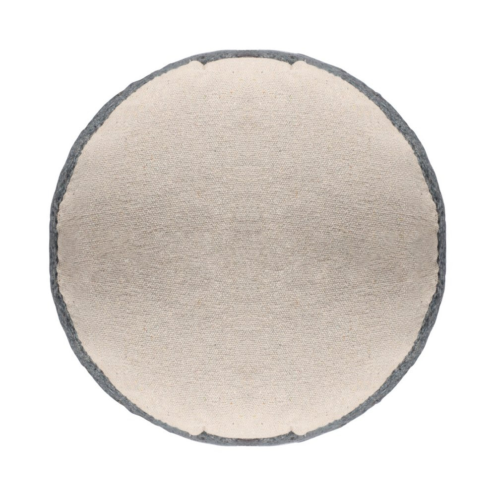 18" Natural And Gray Jute Blend Cylinder Striped Pouf Ottoman