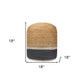 18" Natural And Gray Jute Blend Cylinder Striped Pouf Ottoman