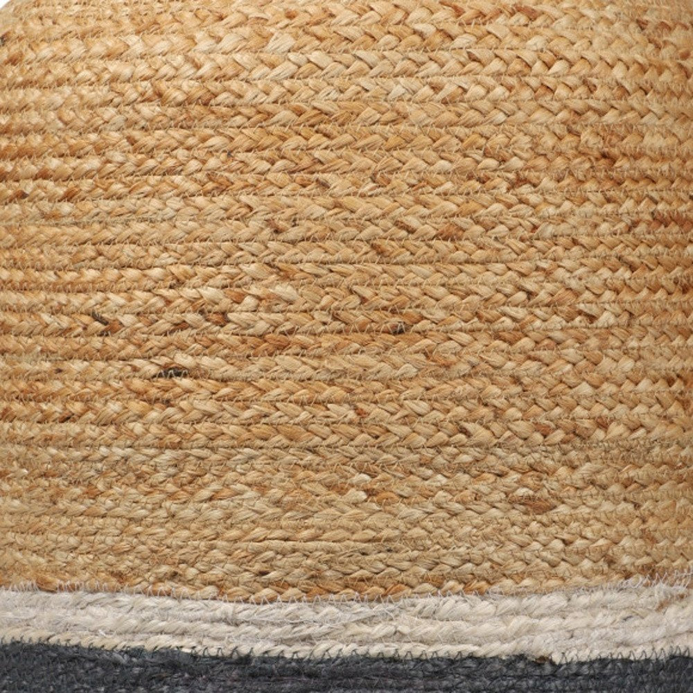 18" Natural And Gray Jute Blend Cylinder Striped Pouf Ottoman