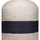 18" Off White and Navy Blue Jute Blend Striped Cylinder Pouf Ottoman