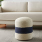 18" Off White And Navy Blue Jute Blend Cylinder Striped Pouf Ottoman