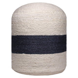 18" Off White And Navy Blue Jute Blend Cylinder Striped Pouf Ottoman