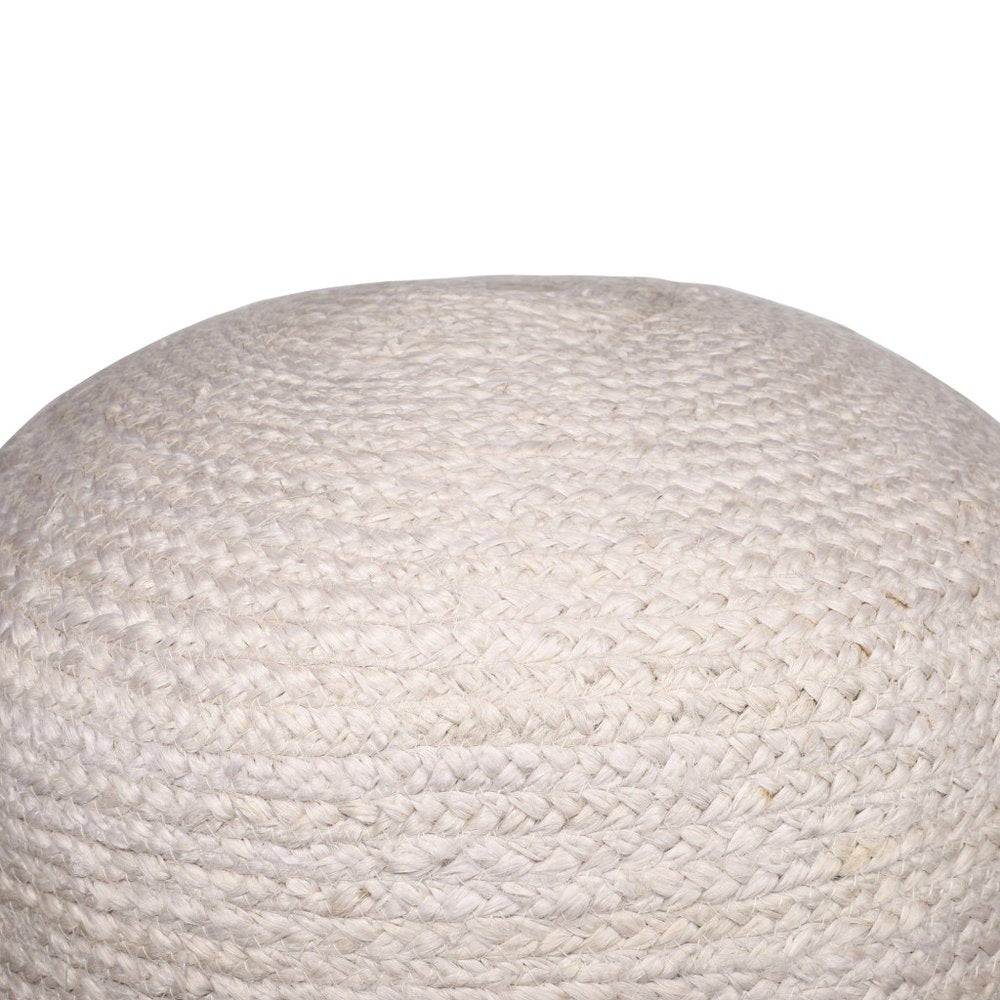 18" Off White And Navy Blue Jute Blend Cylinder Striped Pouf Ottoman