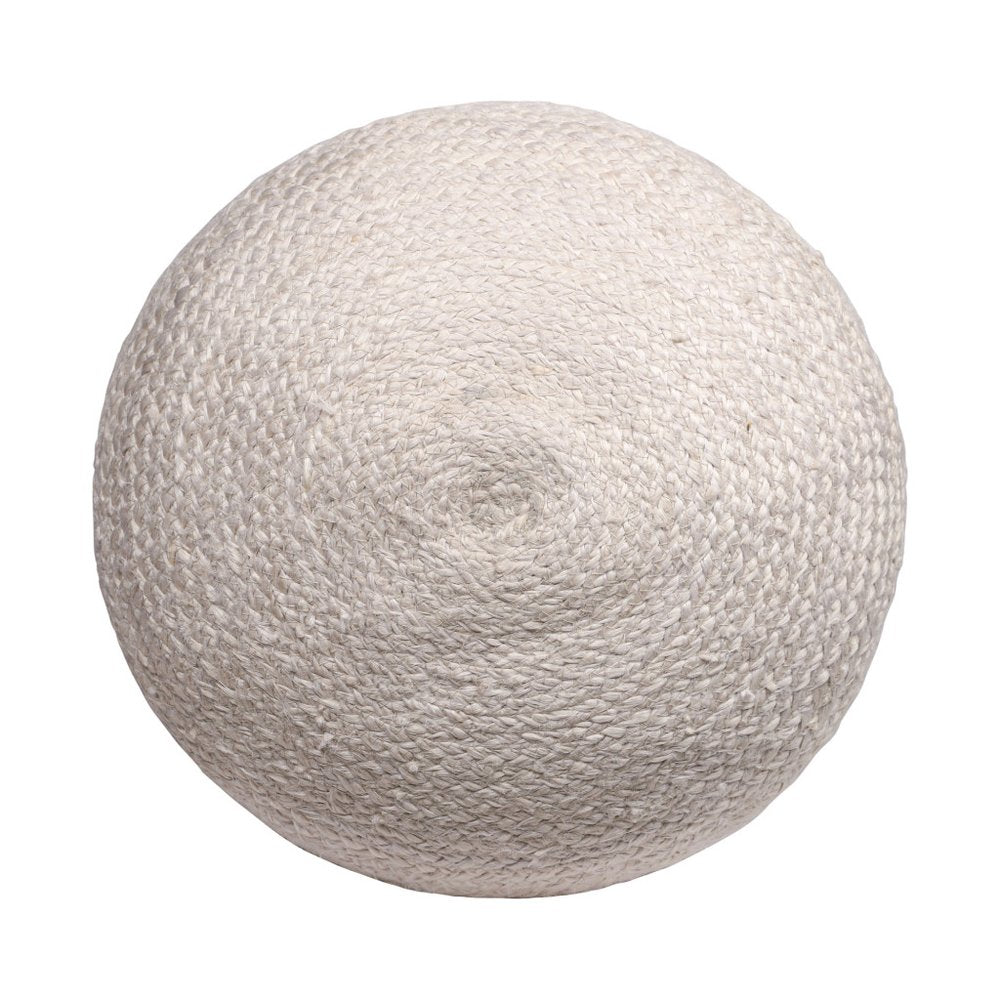 18" Off White And Navy Blue Jute Blend Cylinder Striped Pouf Ottoman