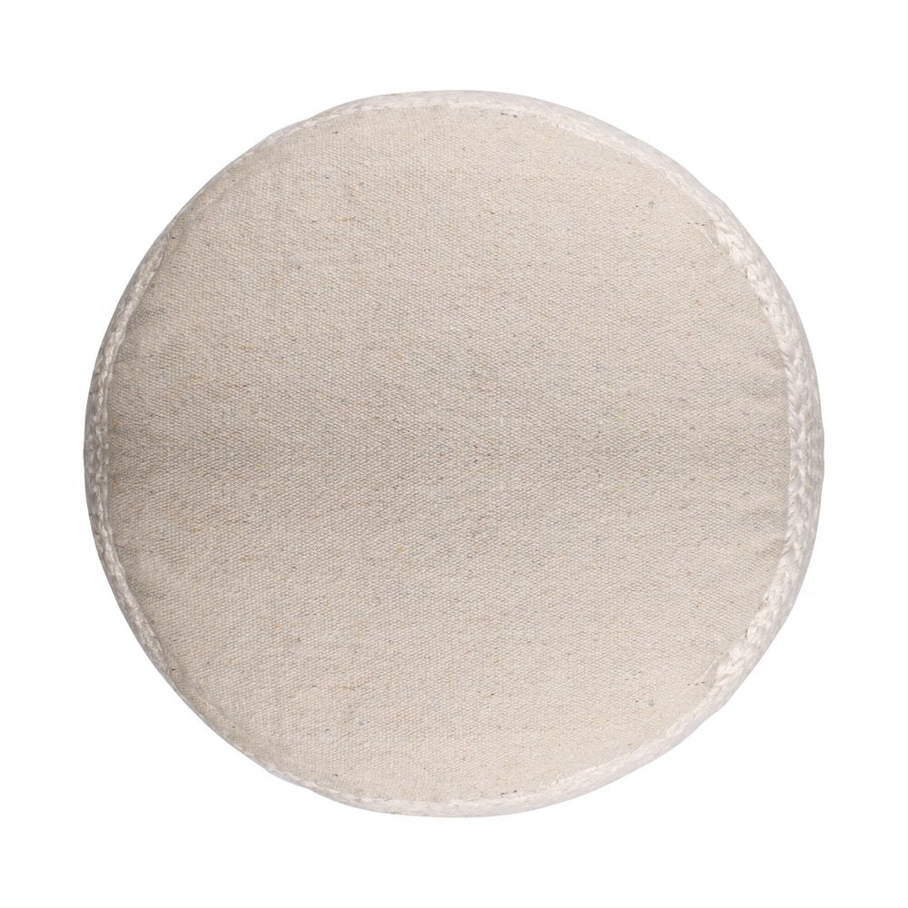 18" Off White And Navy Blue Jute Blend Cylinder Striped Pouf Ottoman