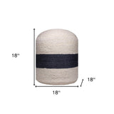 18" Off White and Navy Blue Jute Blend Striped Cylinder Pouf Ottoman