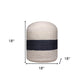 18" Off White And Navy Blue Jute Blend Cylinder Striped Pouf Ottoman