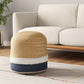 18" Natural And Navy Blue Jute Blend Cylinder Striped Pouf Ottoman
