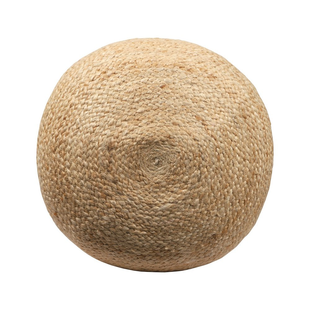 18" Natural And Navy Blue Jute Blend Cylinder Striped Pouf Ottoman
