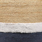 18" Natural And Navy Blue Jute Blend Cylinder Striped Pouf Ottoman