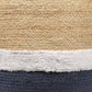 18" Natural And Navy Blue Jute Blend Cylinder Striped Pouf Ottoman