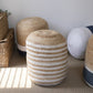 18" Natural And Navy Blue Jute Blend Cylinder Striped Pouf Ottoman