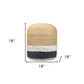 18" Natural And Navy Blue Jute Blend Cylinder Striped Pouf Ottoman