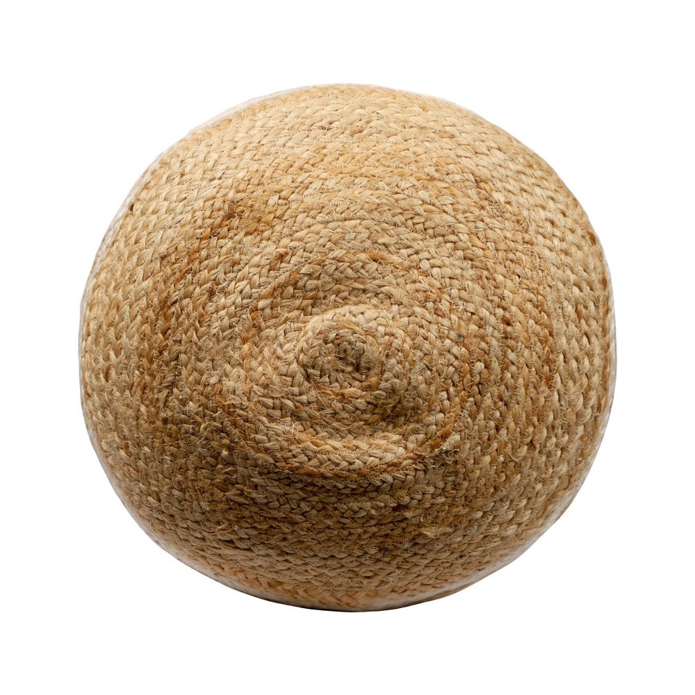 18" Natural And White Jute Blend Cylinder Striped Pouf Ottoman