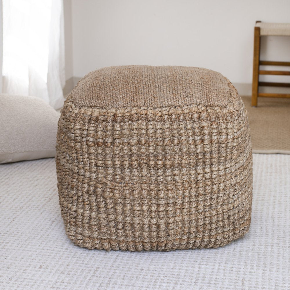 18" Natural Jute Blend Cube Pouf Ottoman