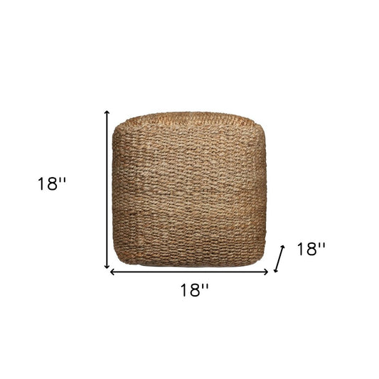 18" Natural Jute Woven Blend Cube Pouf Ottoman
