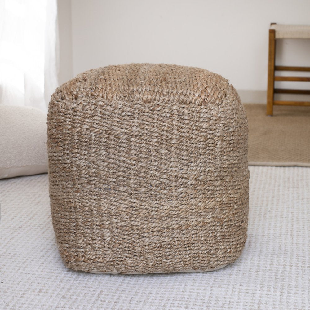 18" Natural Jute Woven Blend Cube Pouf Ottoman