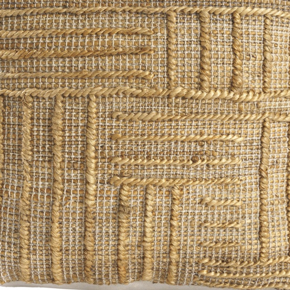 18" Natural Jute Blend Cube Striped Pouf Ottoman