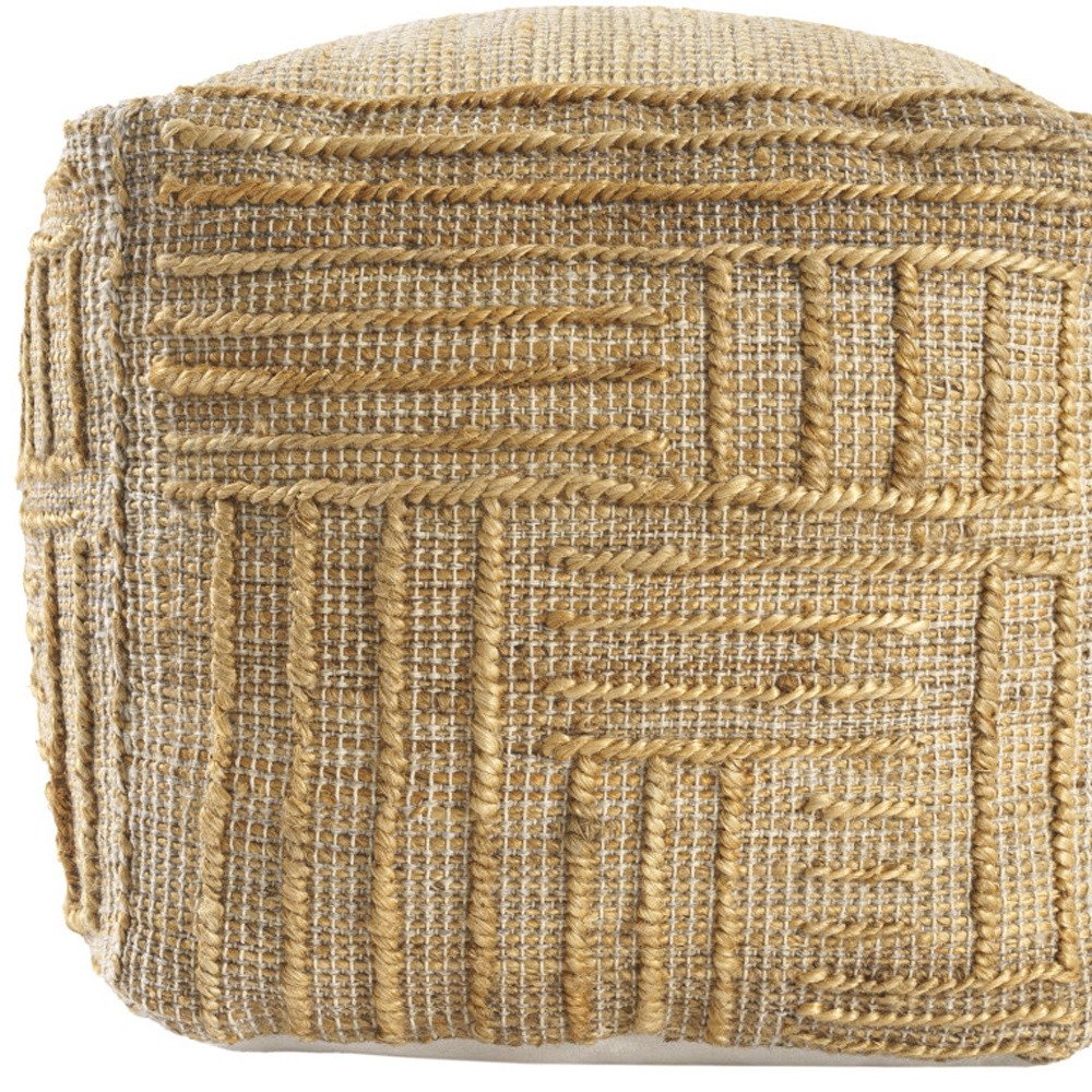 18" Natural Jute Blend Cube Striped Pouf Ottoman