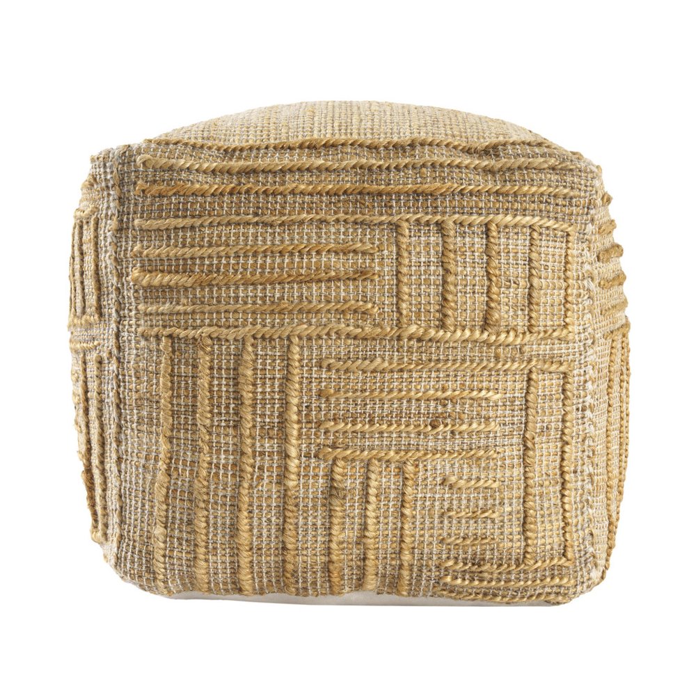 18" Natural Jute Blend Cube Striped Pouf Ottoman