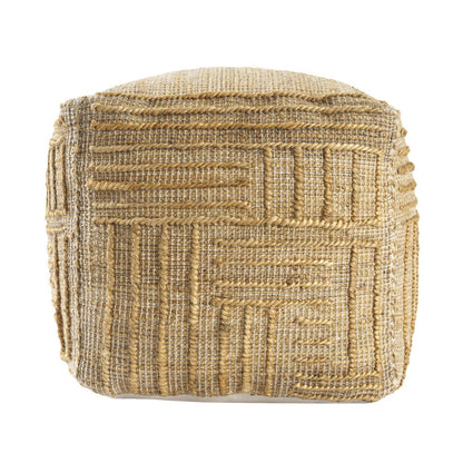 18" Natural Jute Blend Cube Striped Pouf Ottoman