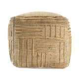 18" Natural Jute Blend Cube Striped Pouf Ottoman