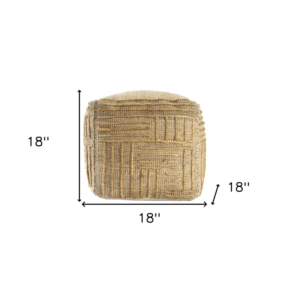 18" Natural Jute Blend Cube Striped Pouf Ottoman