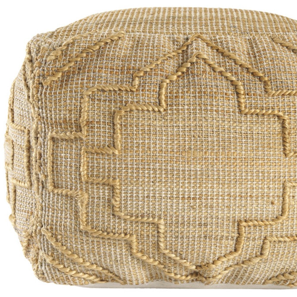 18" Natural Jute Blend Cube Quatrefoil Pouf Ottoman