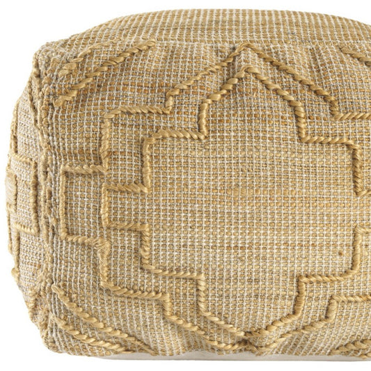 18" Natural Jute Blend Quatrefoil Cube Pouf Ottoman