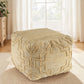 18" Natural Jute Blend Cube Quatrefoil Pouf Ottoman