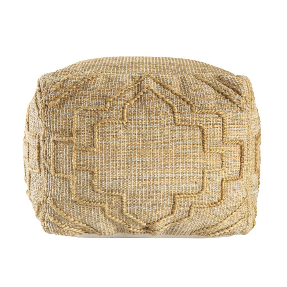 18" Natural Jute Blend Cube Quatrefoil Pouf Ottoman