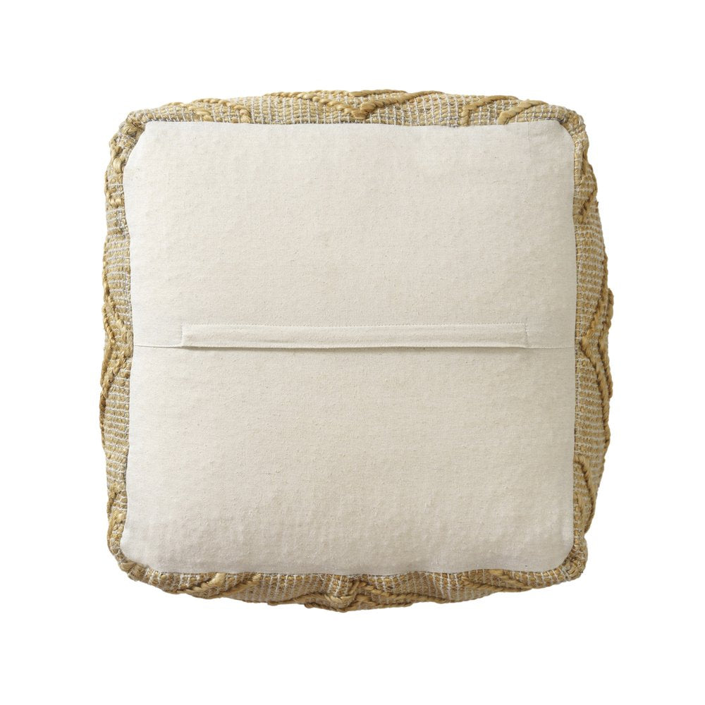 18" Natural Jute Blend Cube Quatrefoil Pouf Ottoman