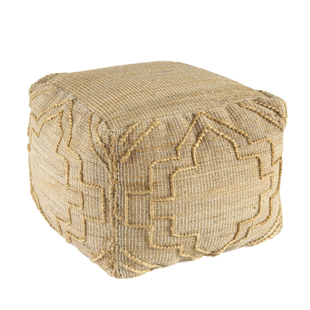 18" Natural Jute Blend Cube Quatrefoil Pouf Ottoman