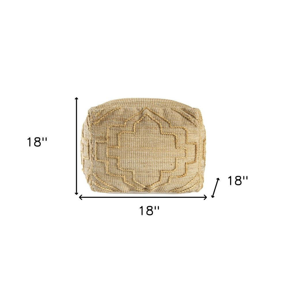 18" Natural Jute Blend Cube Quatrefoil Pouf Ottoman
