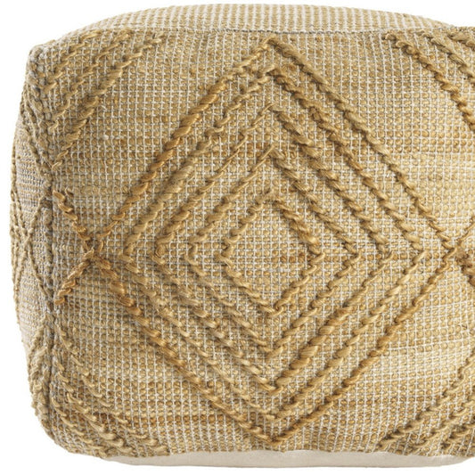 18" Natural Jute Blend Geometric Cube Pouf Ottoman