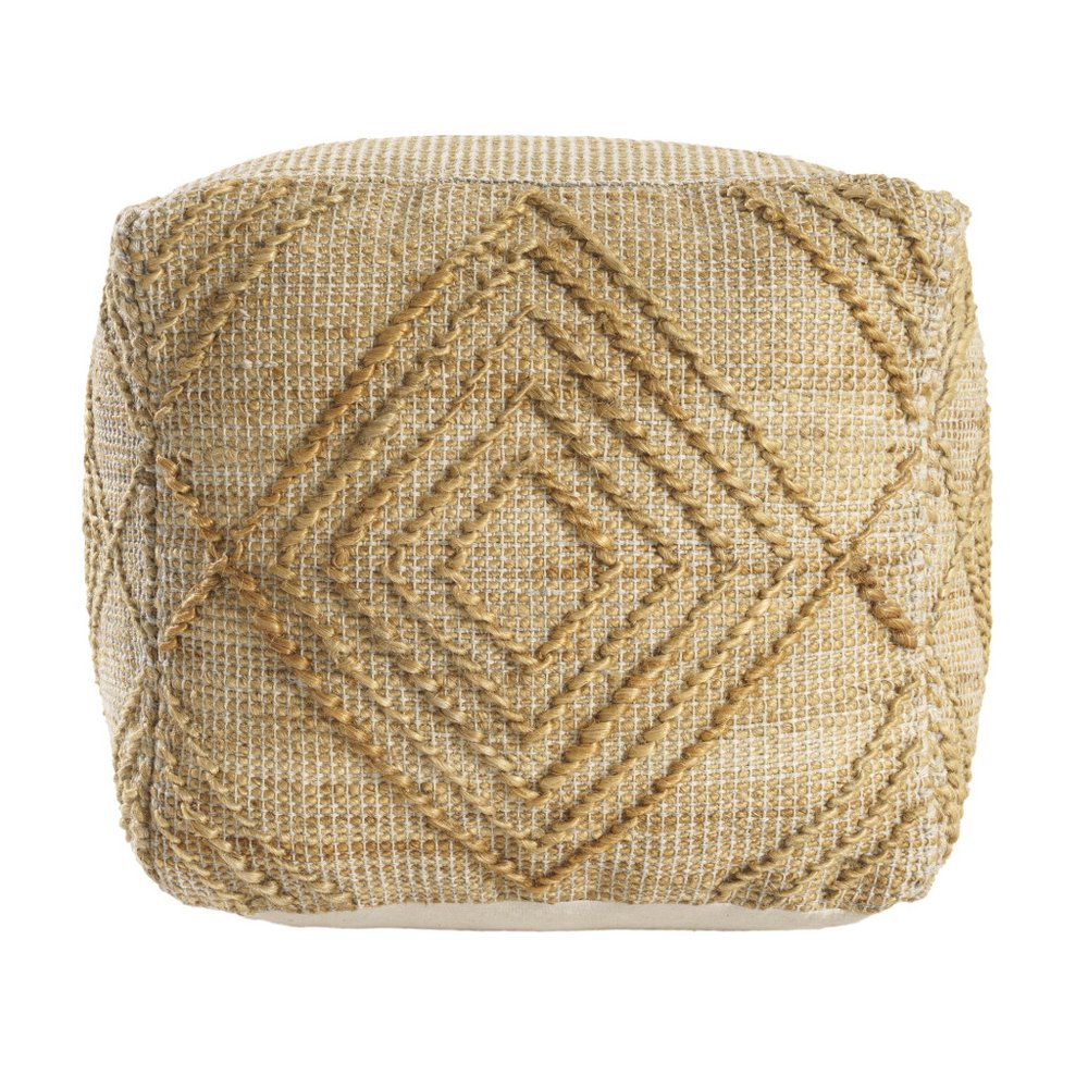 18" Natural Jute Blend Cube Geometric Pouf Ottoman
