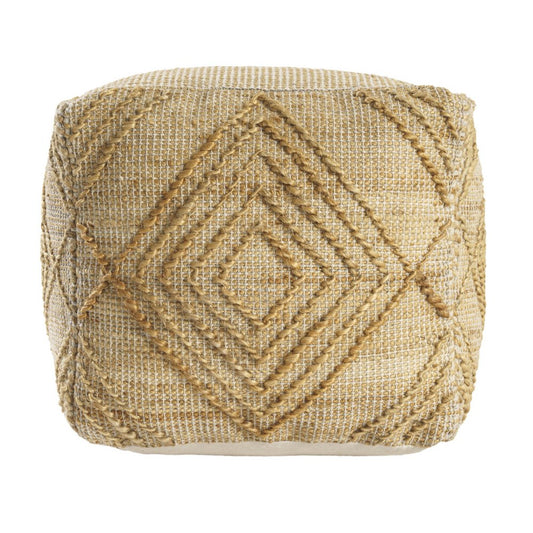 18" Natural Jute Blend Cube Geometric Pouf Ottoman
