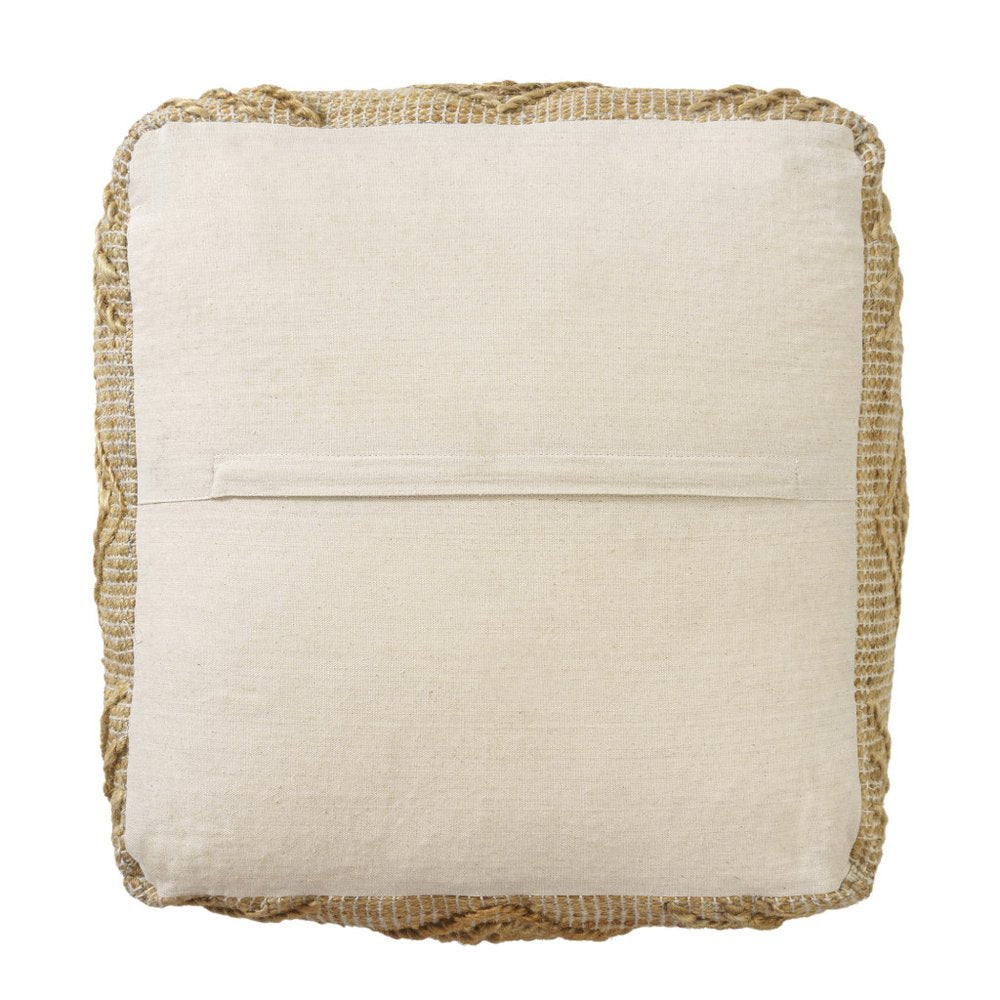 18" Natural Jute Blend Cube Geometric Pouf Ottoman