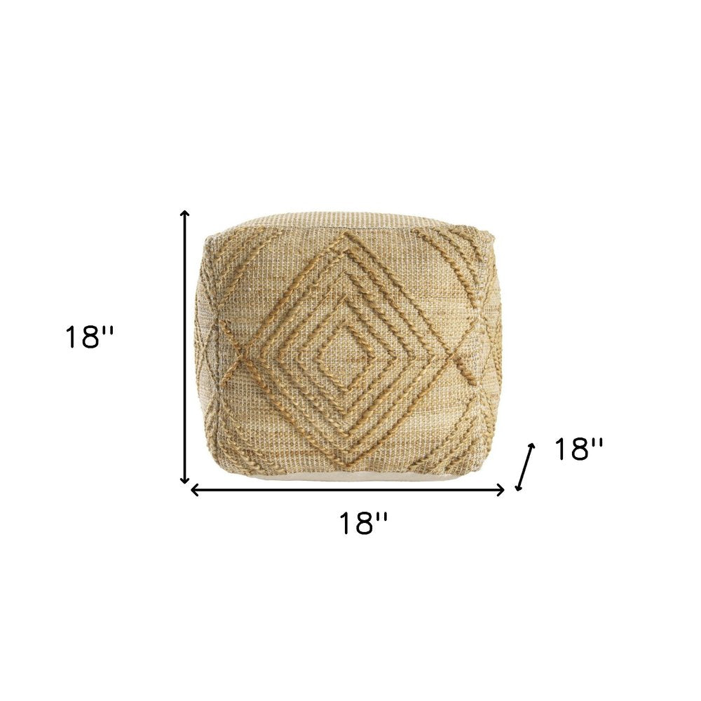 18" Natural Jute Blend Geometric Cube Pouf Ottoman
