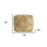 18" Natural Jute Blend Geometric Cube Pouf Ottoman